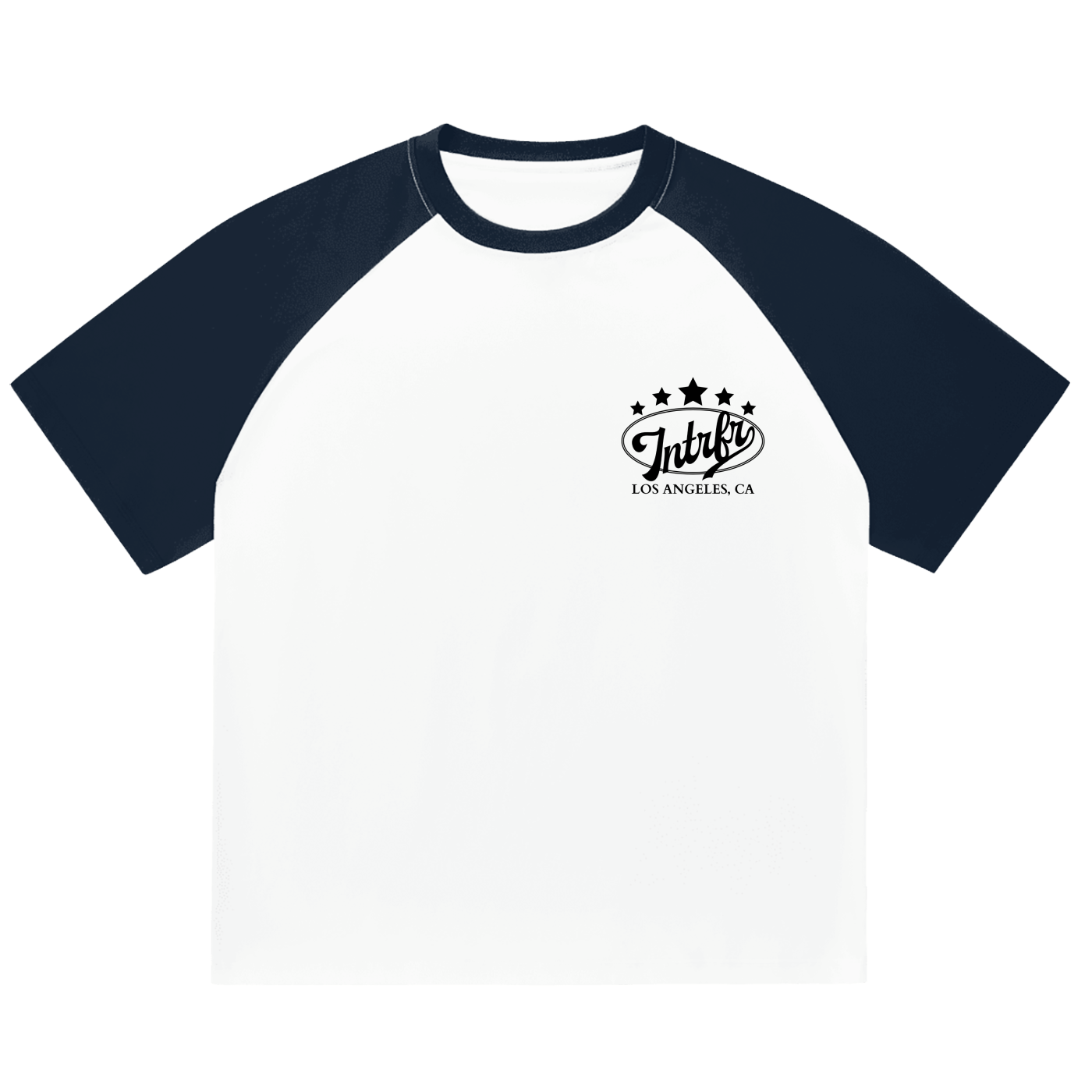 script,stars,baseball,tee,raglan,color blocked,intrfr,los angeles