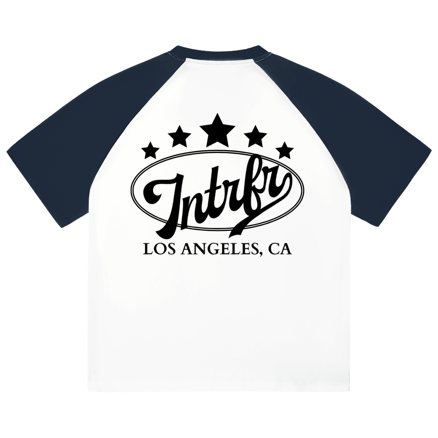 script,stars,baseball,tee,raglan,color blocked,intrfr,los angeles