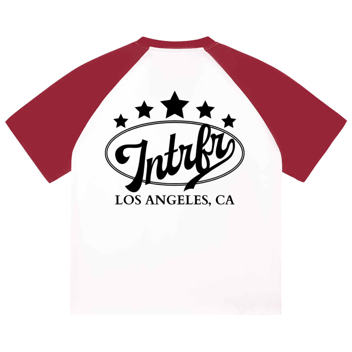 script,stars,baseball,tee,raglan,color blocked,intrfr,los angeles