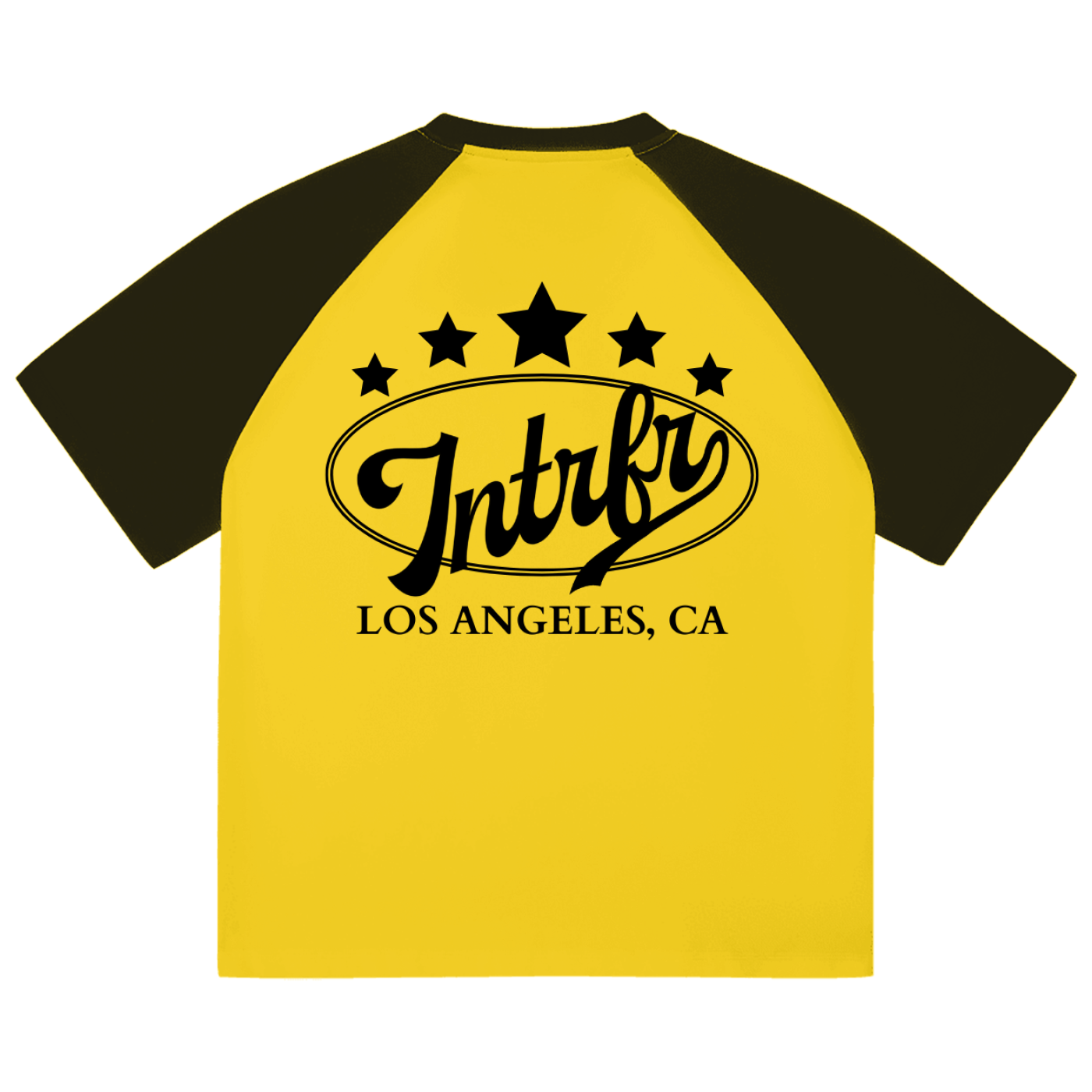 script,stars,baseball,tee,raglan,color blocked,intrfr,los angeles
