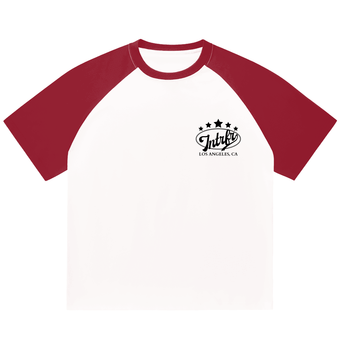 script,stars,baseball,tee,raglan,color blocked,intrfr,los angeles